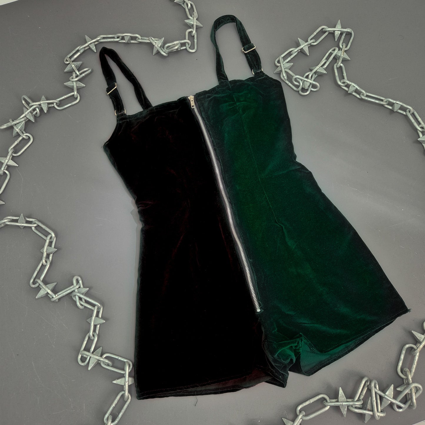 Green And Black Velvet Playsuit