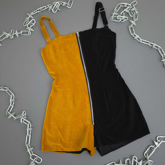 Black And Mustard Velvet Playsuit