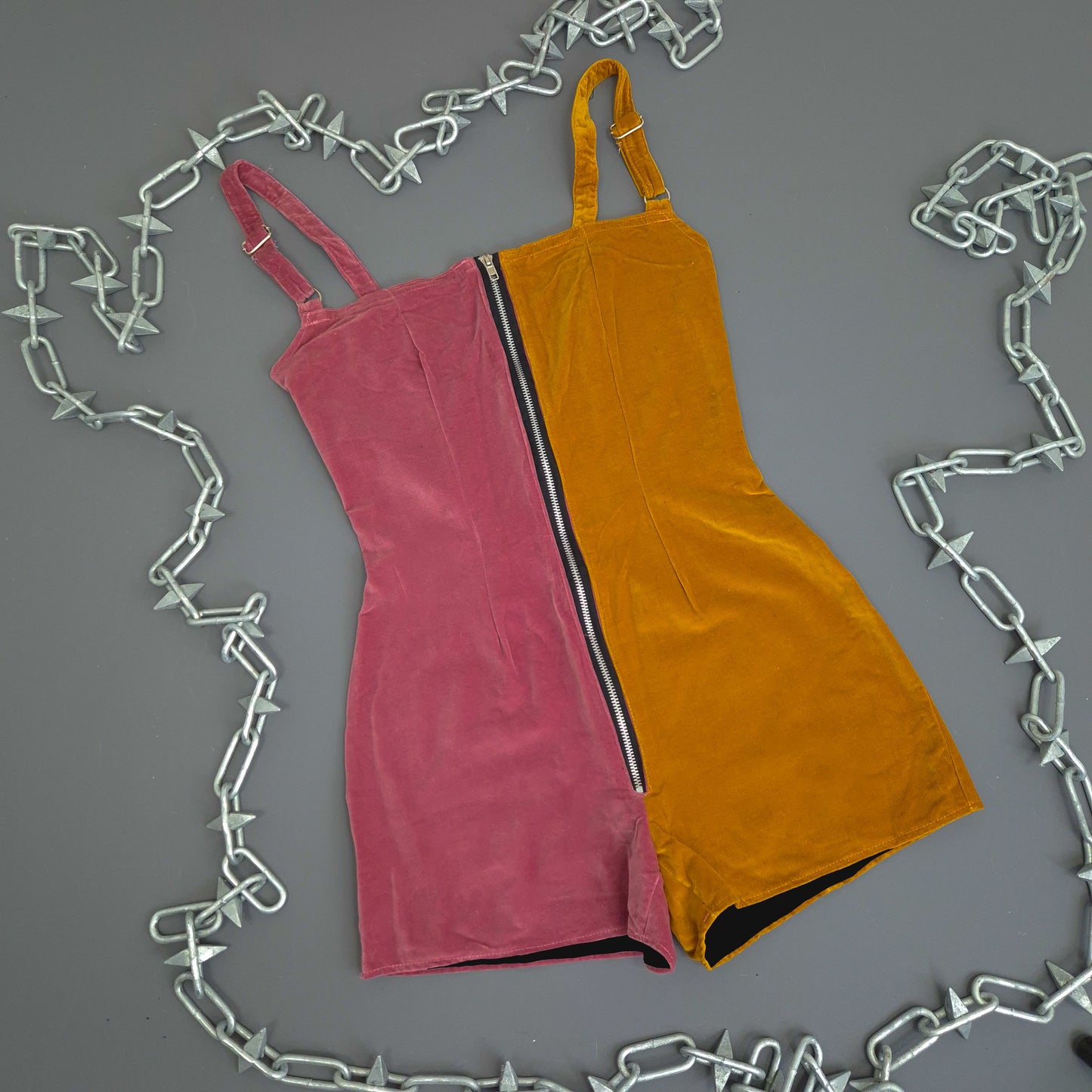 Pink And Mustard Velvet Playsuit