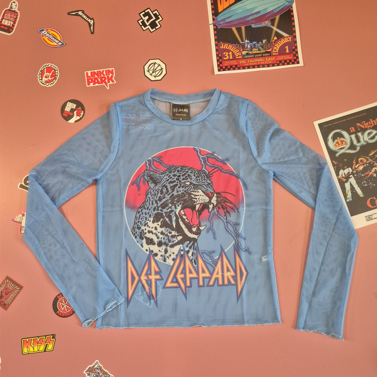 Def Leppard Lightening Leopard Mesh Crop Top