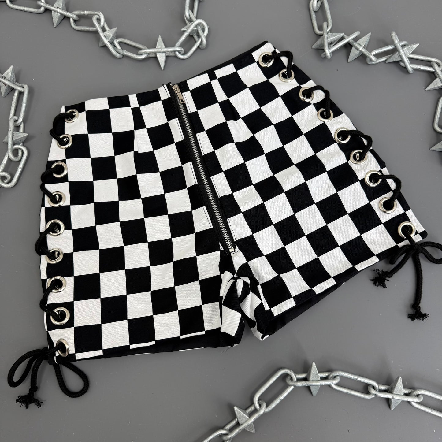 Checkerboard Lace Up Shorts