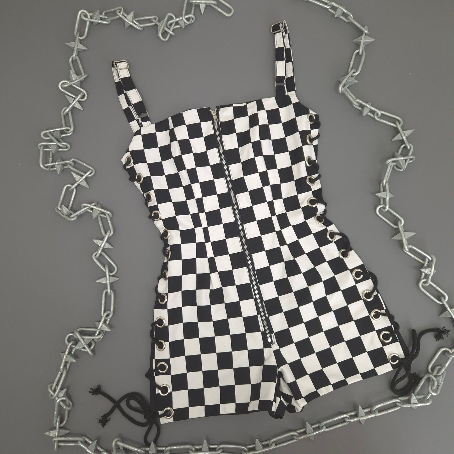 Checkerboard Lace Up Playsuit