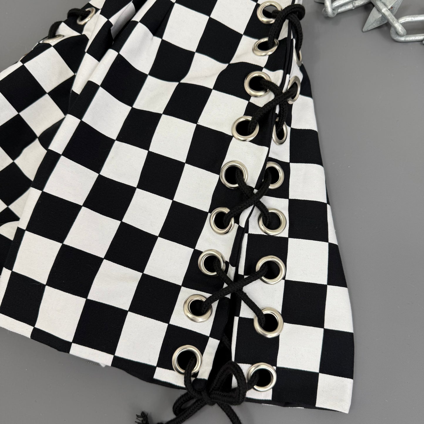 Checkerboard Lace Up Shorts