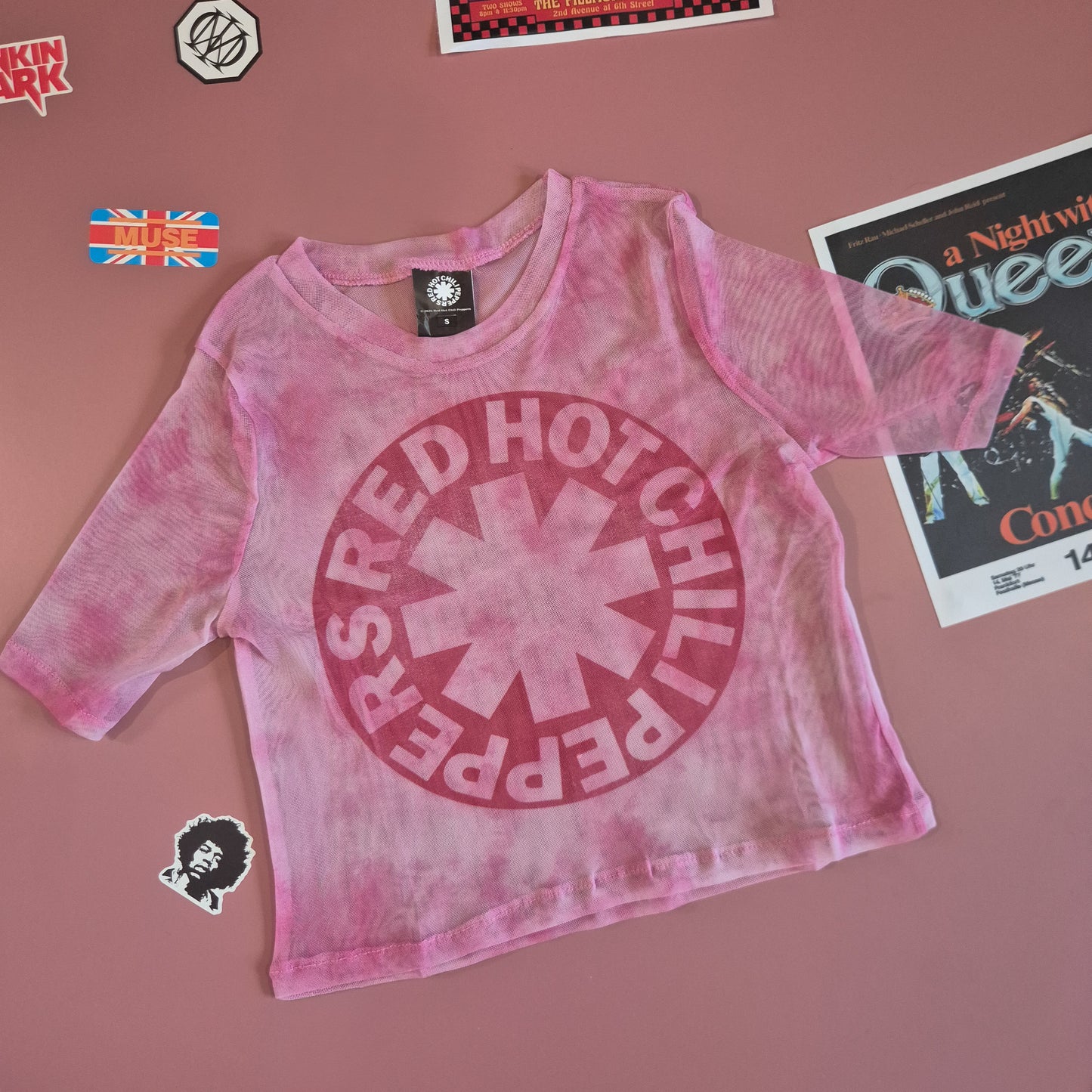 Red Hot Chilli Peppers Asterisk Circle Mesh Crop Top