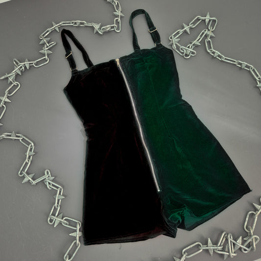 Green And Black Velvet Playsuit
