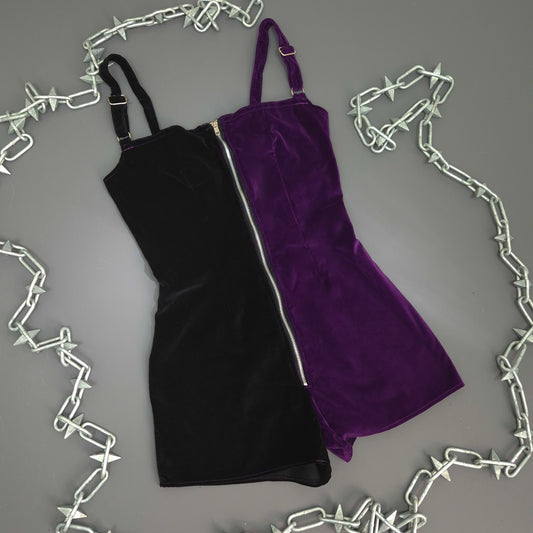 Black And Purple Velvet Playsuit