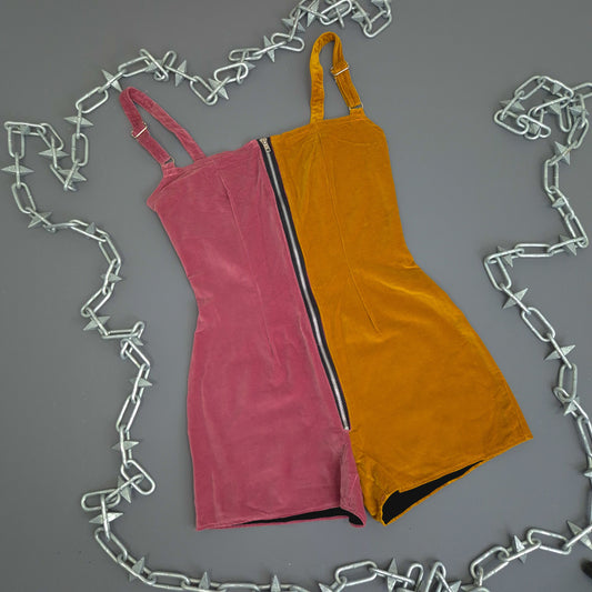 Pink And Mustard Velvet Playsuit