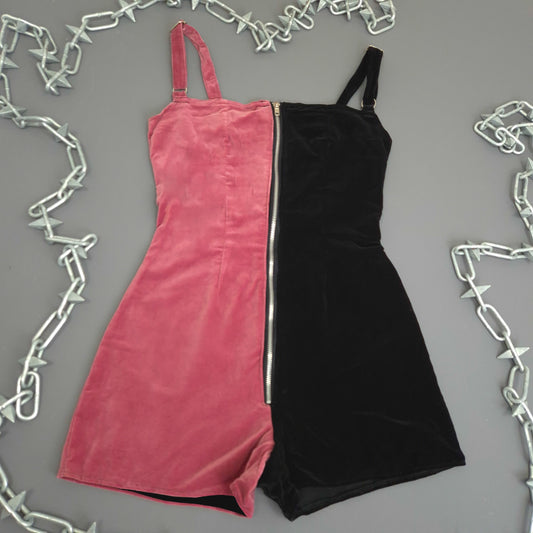Pink And Black Velvet Playsuit
