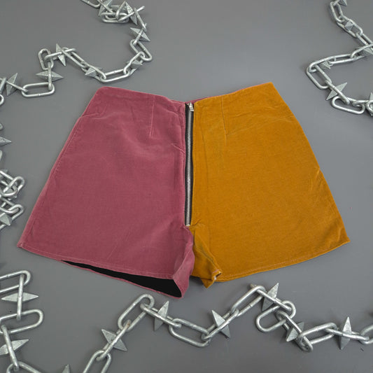 Pink And Mustard Velvet Shorts