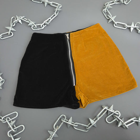 Mustard And Black Velvet Shorts