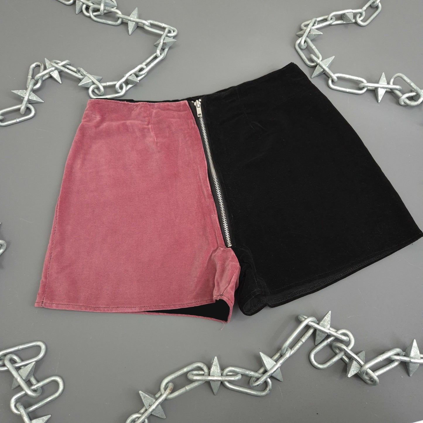 Black And Pink Velvet Shorts