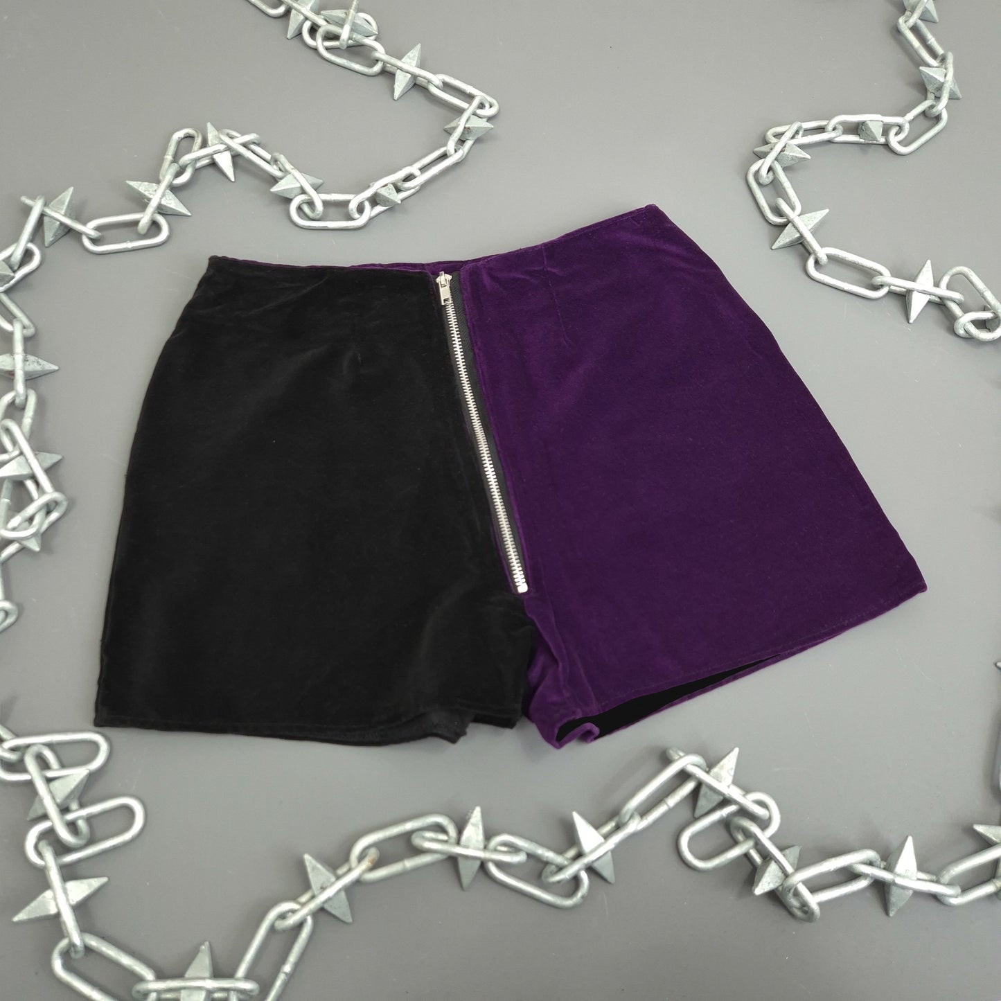 Black And Purple Velvet Shorts