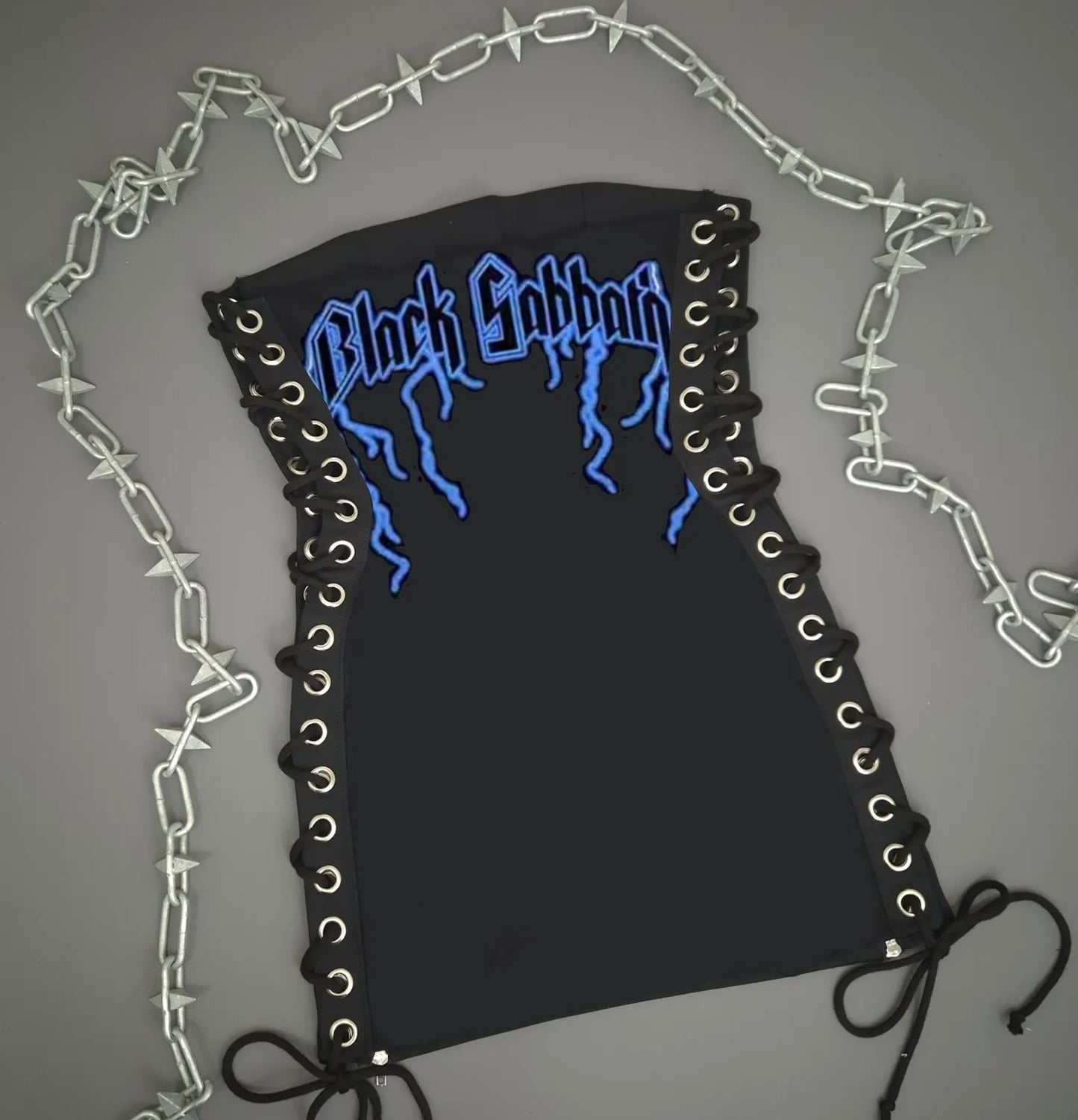 Black Sabbath Lightening Lace Up Dress