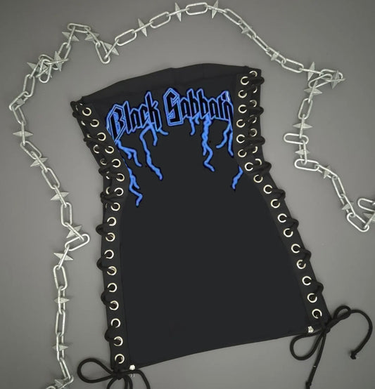 Black Sabbath Lightening Lace Up Dress