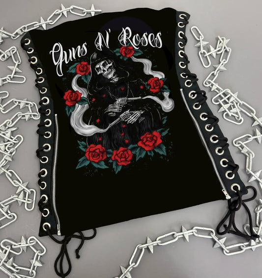 Guns N Roses Skeleton Roses Lace Up Dress