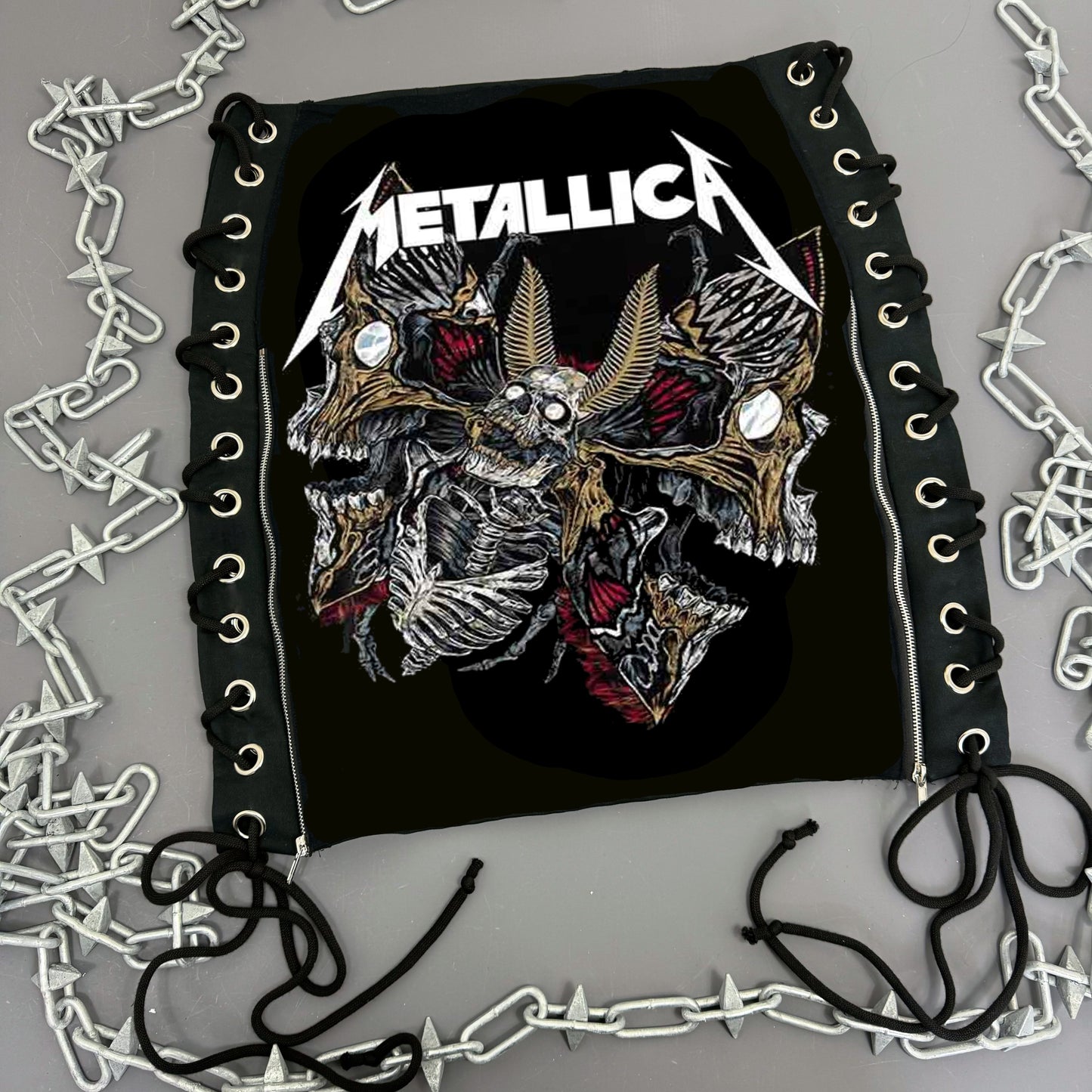 Metallica Skull Moth Lace Up Skirt