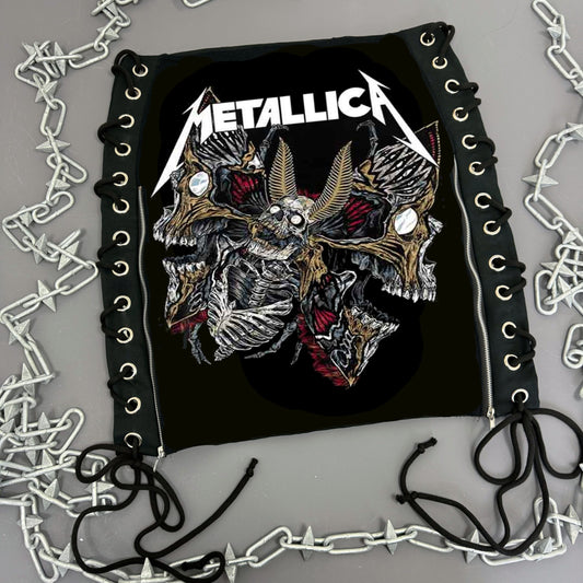 Metallica Skull Moth Lace Up Skirt