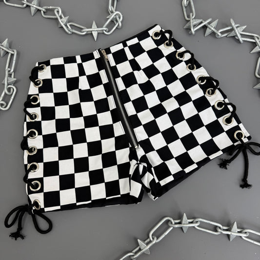 Checkerboard Lace Up Shorts