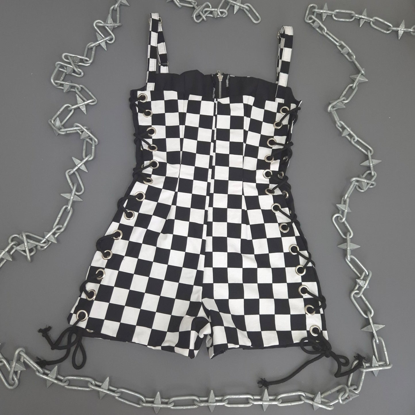 Checkerboard Lace Up Playsuit