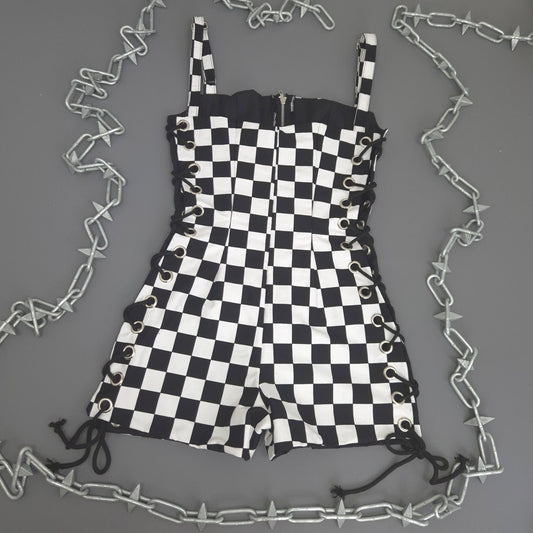 Checkerboard Lace Up Playsuit Size 10