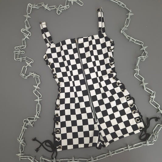 Checkerboard Lace Up Playsuit Size 10